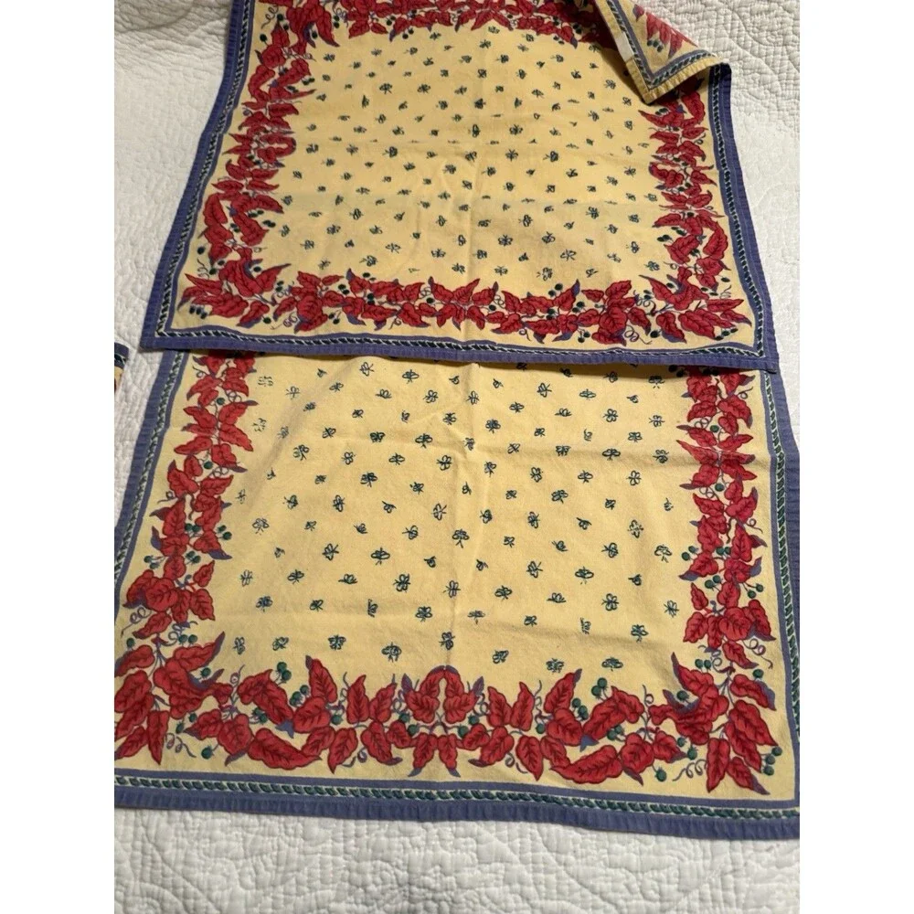 French Provence Yellow Red Bee Napkins Floral Country 18x18